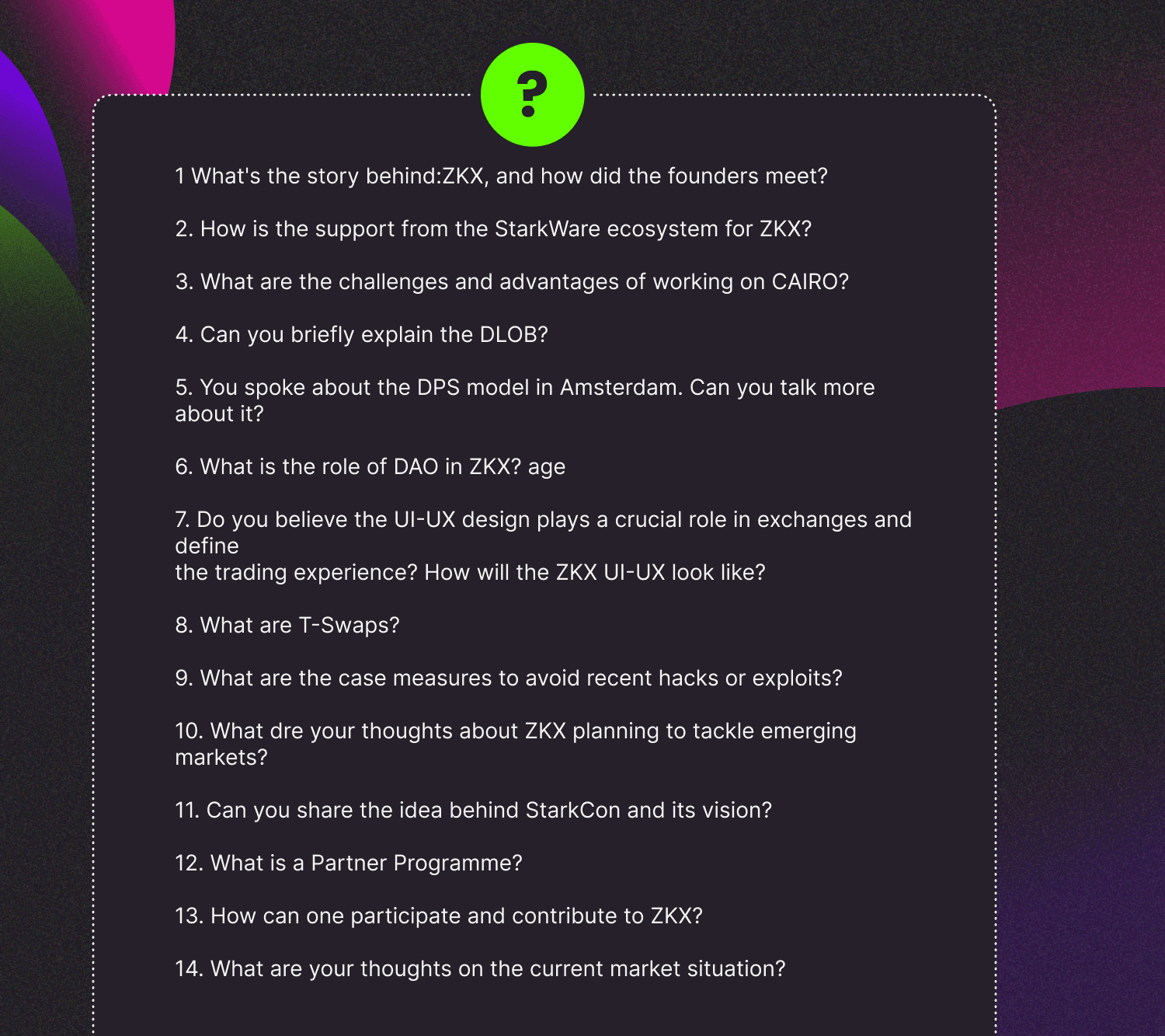 Overview of AMA Questions